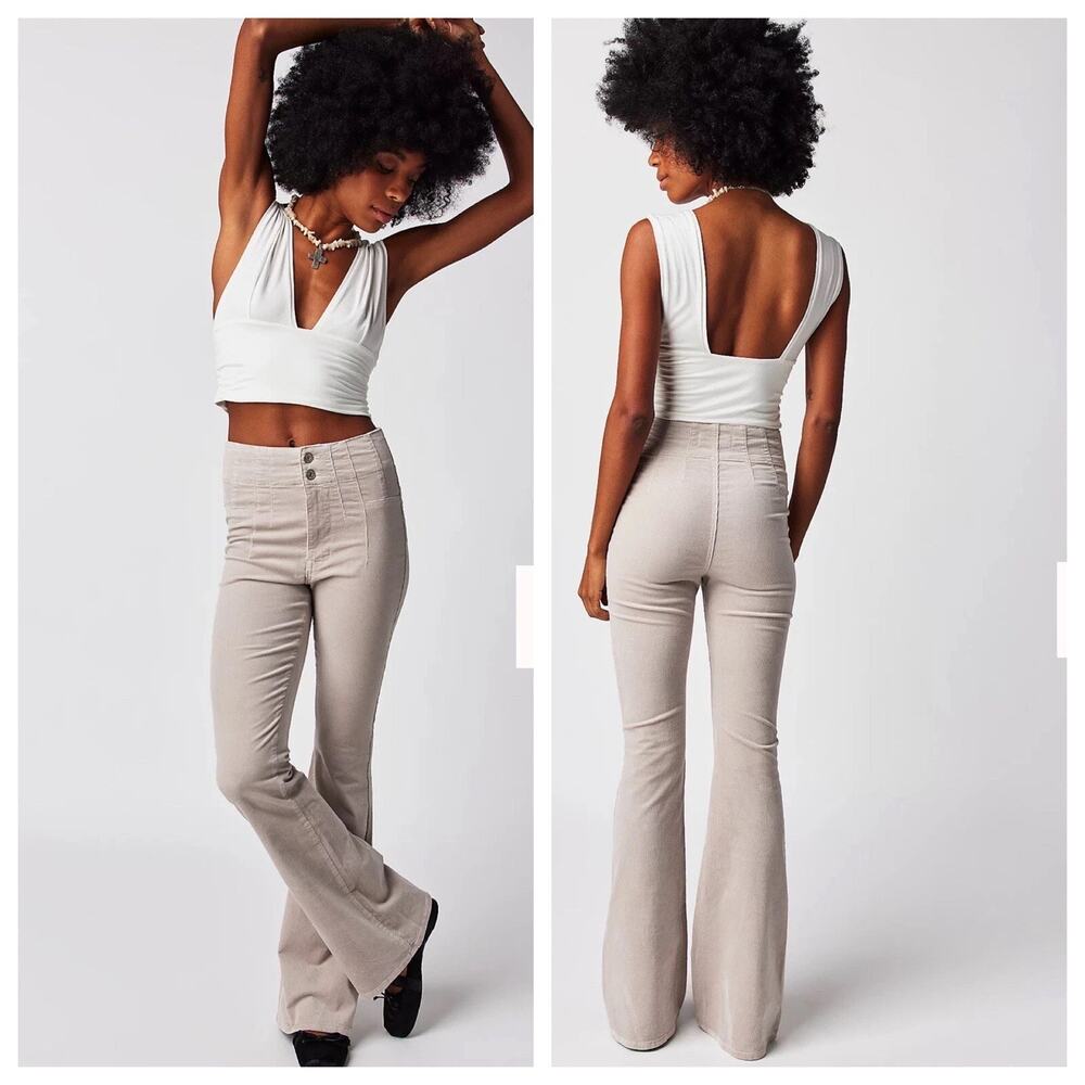 We the Free Jayde Love Stone Ultra High Waist Corduroy Flare Jeans 31 Retro Boho